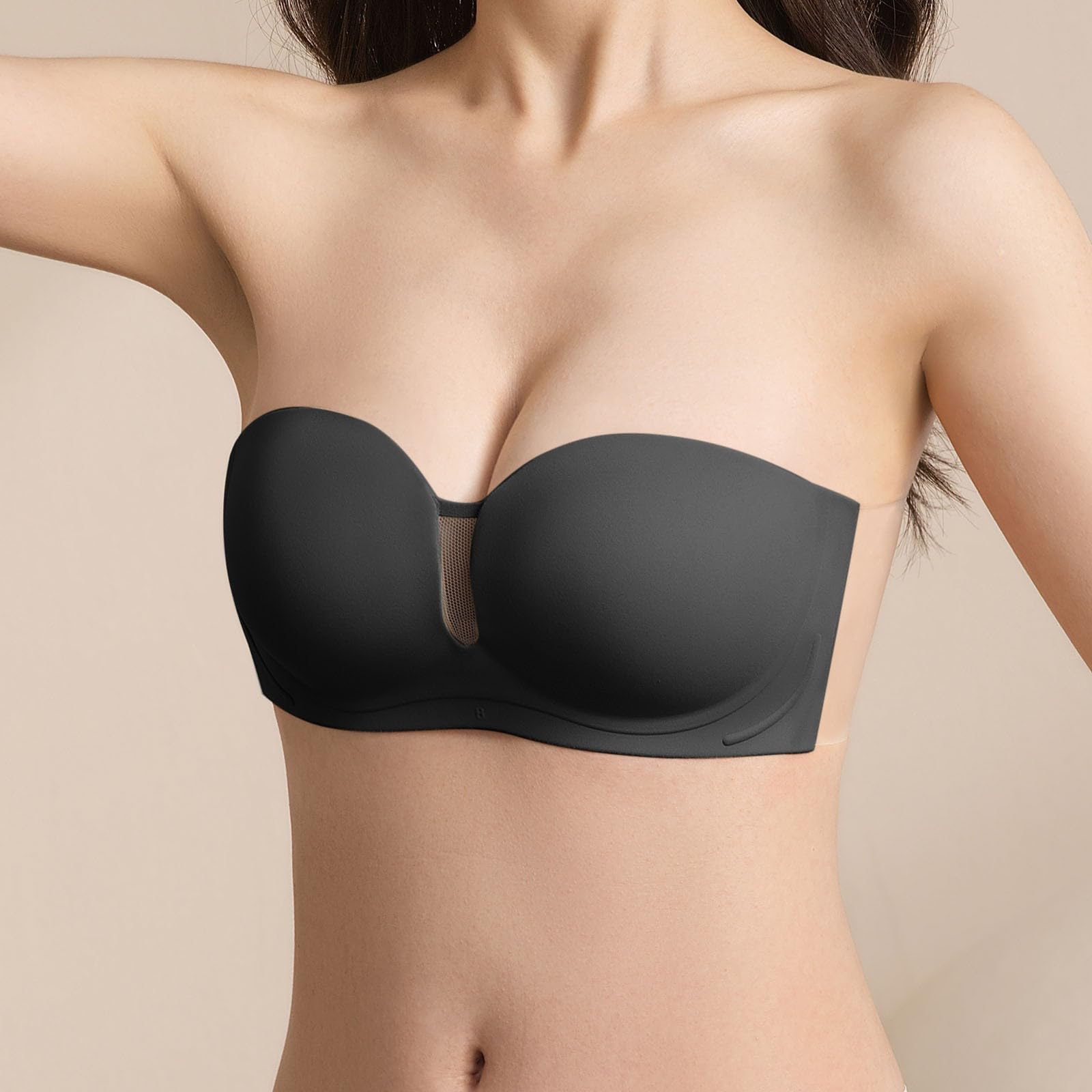Sujetador Sin Tirantes for Mujer, Antideslizante, con Aros, Push-up, Cómodo, Sujetador Bandeau Invisible, Negro, S