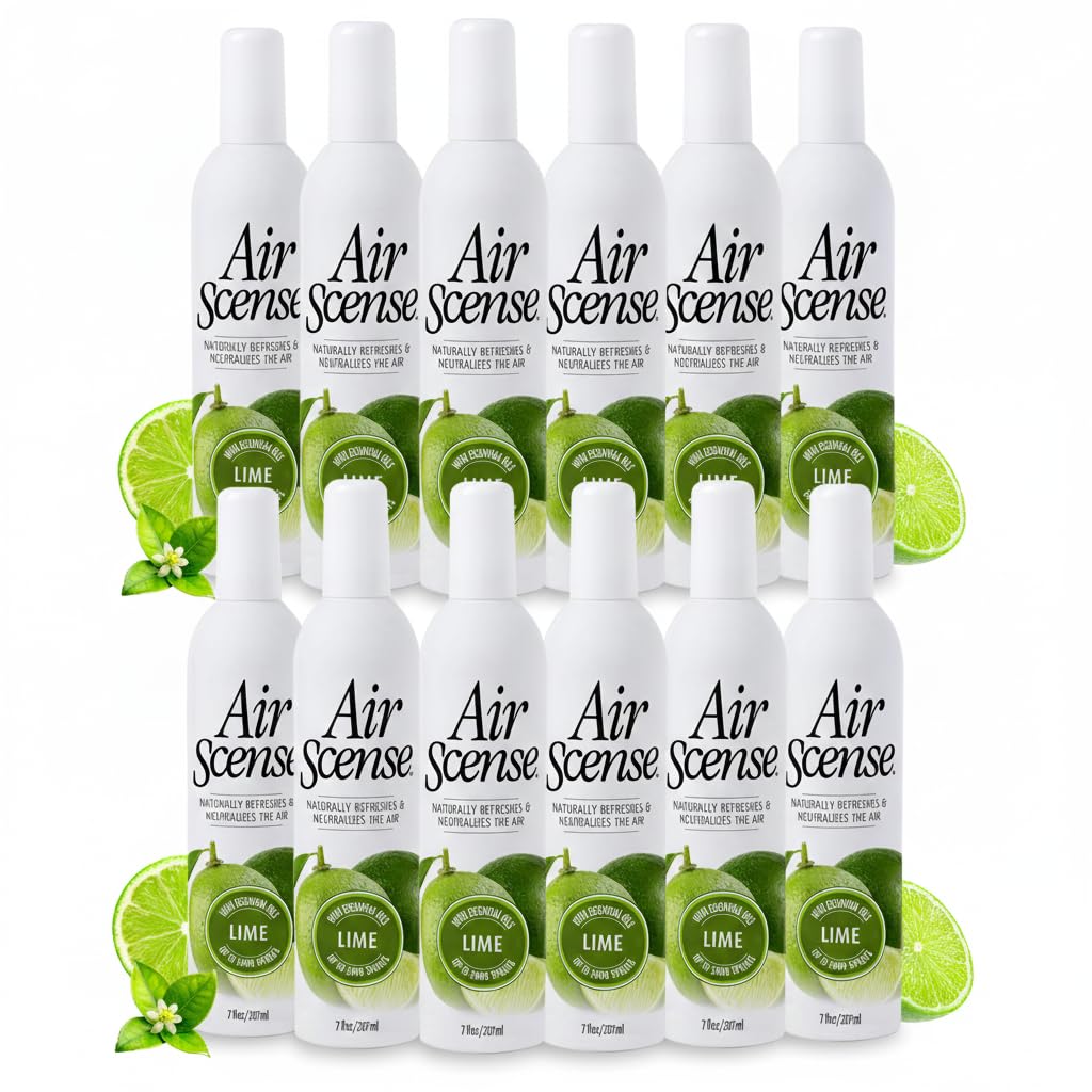 Air Scense Air Freshener Deodorizer Room Spray for Bathroom & Home, Essential Oils, Natural Lime - 7 fl oz (12 Pack)