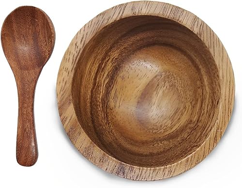 Miniatura 8 de Tamaño de muñeca miniatura cuenco redondo de madera de acacia de 2 pulgadas de diámetro, condimentos, especias, salsa de inmersión, nueces, salsa de