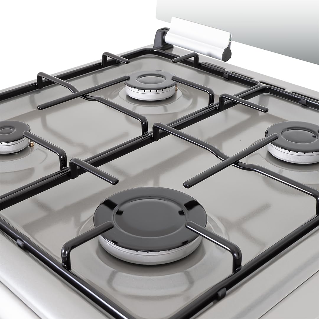 Svan Cuisinière Gaz Butane, Cuisinière Indépendante, 4 Zones de Cuisson, Four 43L, Inox, SKG4501X. Commande Manuelle, 2 Programmes de Cuisson, Porte Double Vitrage, Couvercle Abattant