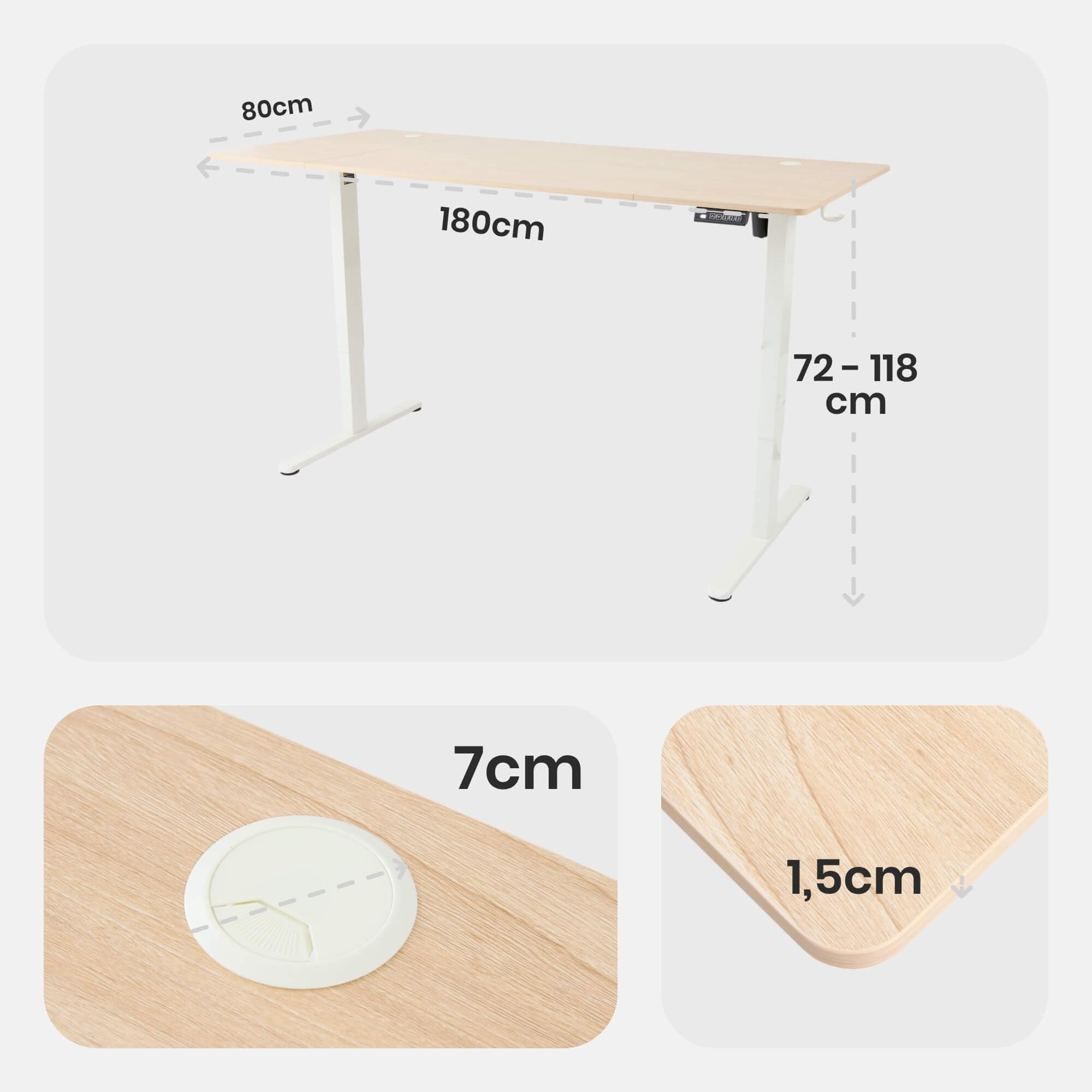 Arebos elektrisch höhenverstellbarer Schreibtisch 180x80 cm | Memory-Funktion | Verstellbarer Computertisch 72-118 cm | Standing Desk | ergonomischer Bürotisch | Steh-Sitz Tisch | Beige