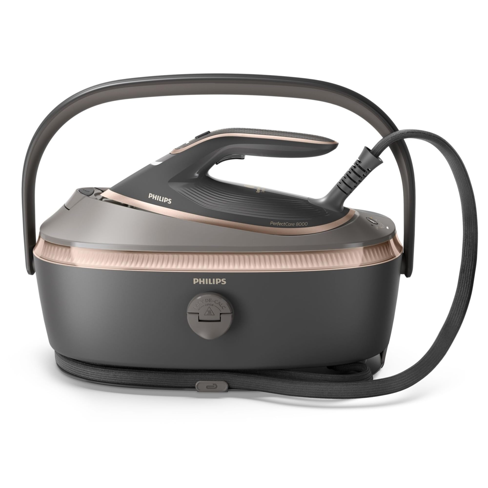 Philips PerfectCare Serie 8000 Ferro da stiro con caldaia - Colpo Vapore 750g, 9.0Bar, Maniglia per trasporto, OptimalTEMP, SteamGlide Elite,1.4L, Easy De-Calc,Nessuna bruciatura garantita(PSG8200/80)