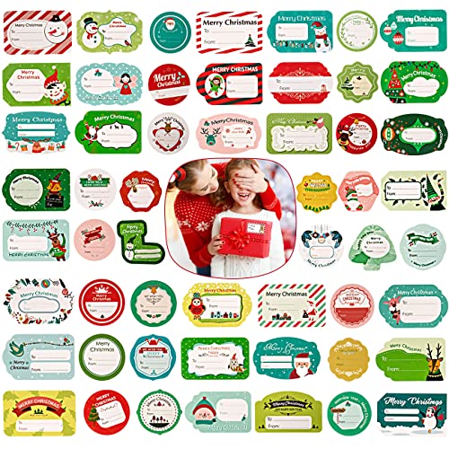 Stickers Étiquettes de Noël, Fyvadio 108 Pcs Noël Auto-Adhésif Cadeau Autocollants, Étiquettes de Noël Stickers, Étiquettes Autocollantes de Noël, pour Noël Anniversaire Mariage Cadeaux Décoration Cover
