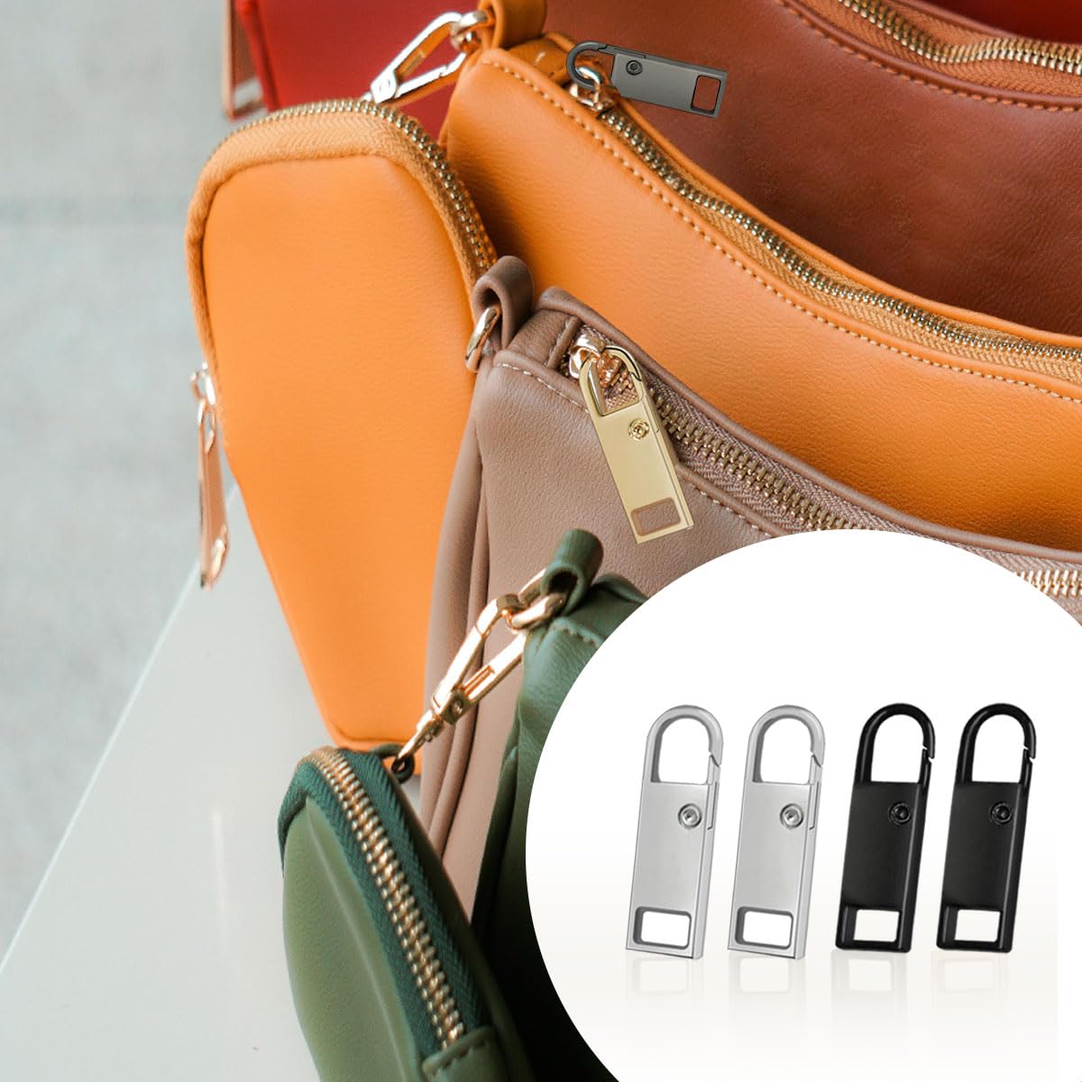 8 piezas de repuesto de tiradores de cremallera, pestañas desmontables con cremallera, tiradores de cremallera de metal, para maleta, mochilas (negro, plateado)