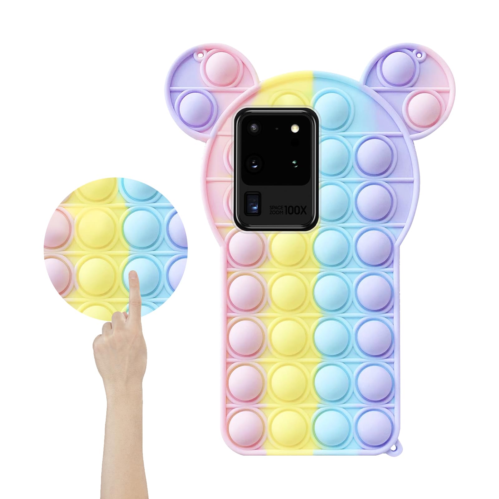 Silikon-Hülle Für Samsung Galaxy S20 Ultra – Mit Push-Pop-Blasen, Regenbogen-Design, Stressabbau & Schutz