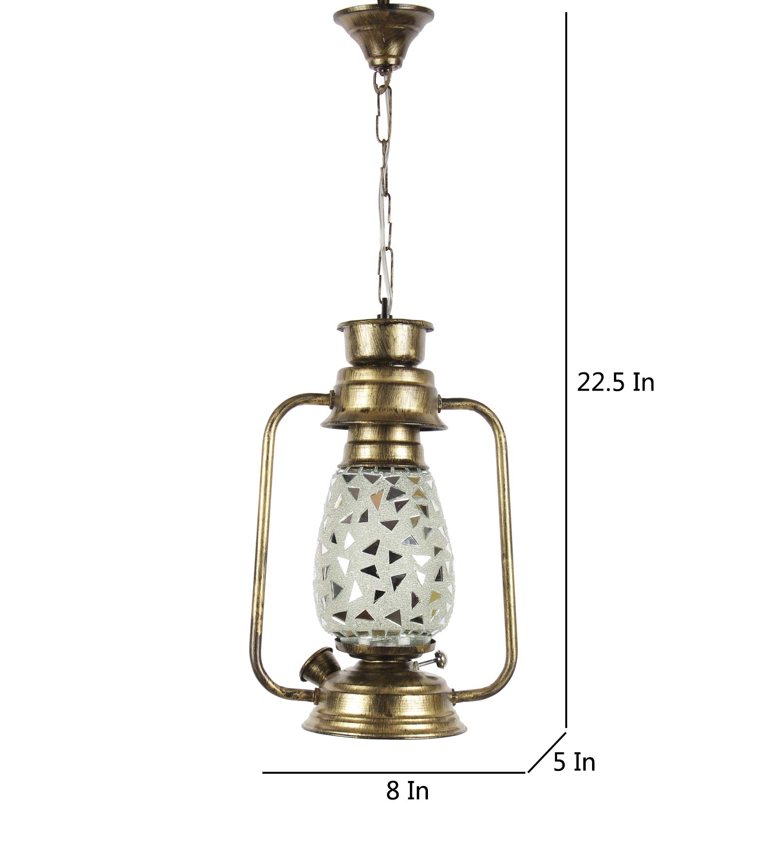 Devansh Golden Mosaic Glass Lantern Hanging (Multicolor) 4