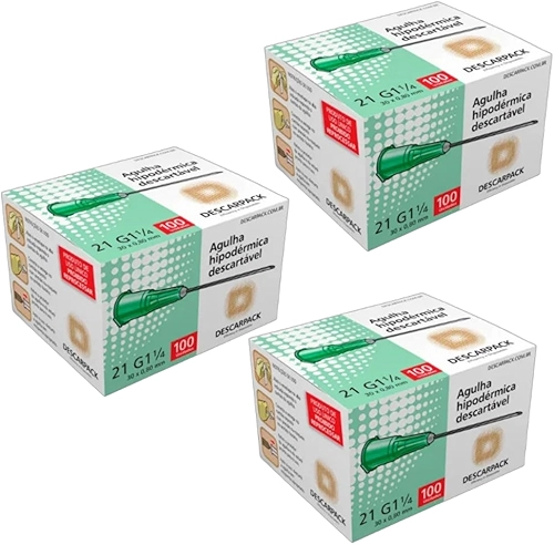 Agulha Intramuscular Hipodérmica Verde 21g 30 x 0,80mm Com 300 unidades - Descarpack