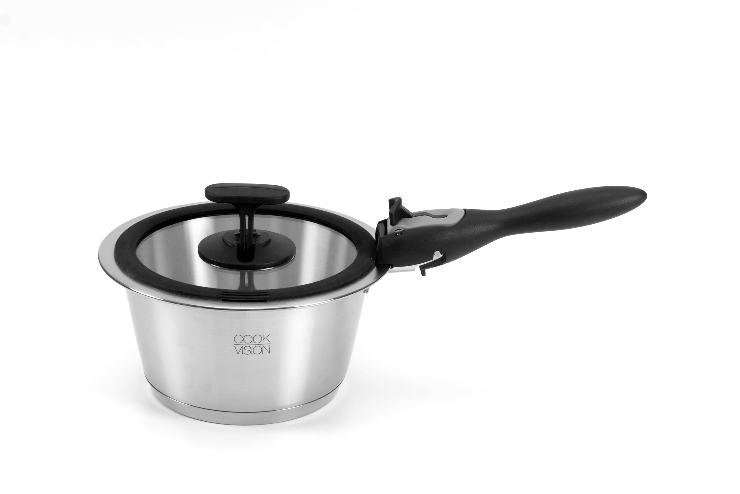 Nesto Set per principianti, 10 pezzi, nero, 2 pentole in acciaio inox e 1 padella per tutti i piani cottura, 1 coperchio in vetro, 1 manico, salvaspazio, accessori innovativi
