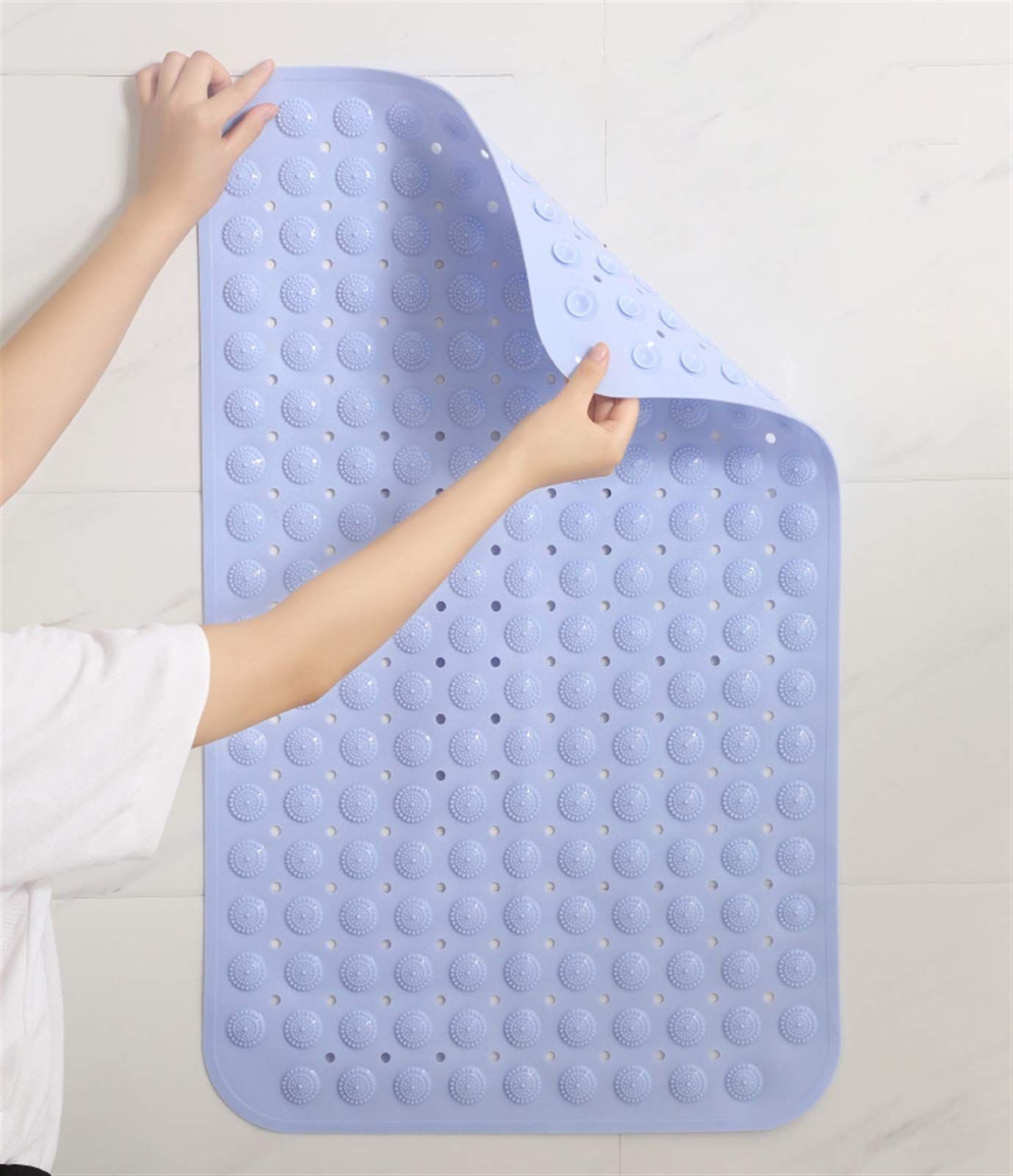 Tapis de bain non toxique extra long vert antidérapant avec ventouses lavable en machine 40 x 100 cm