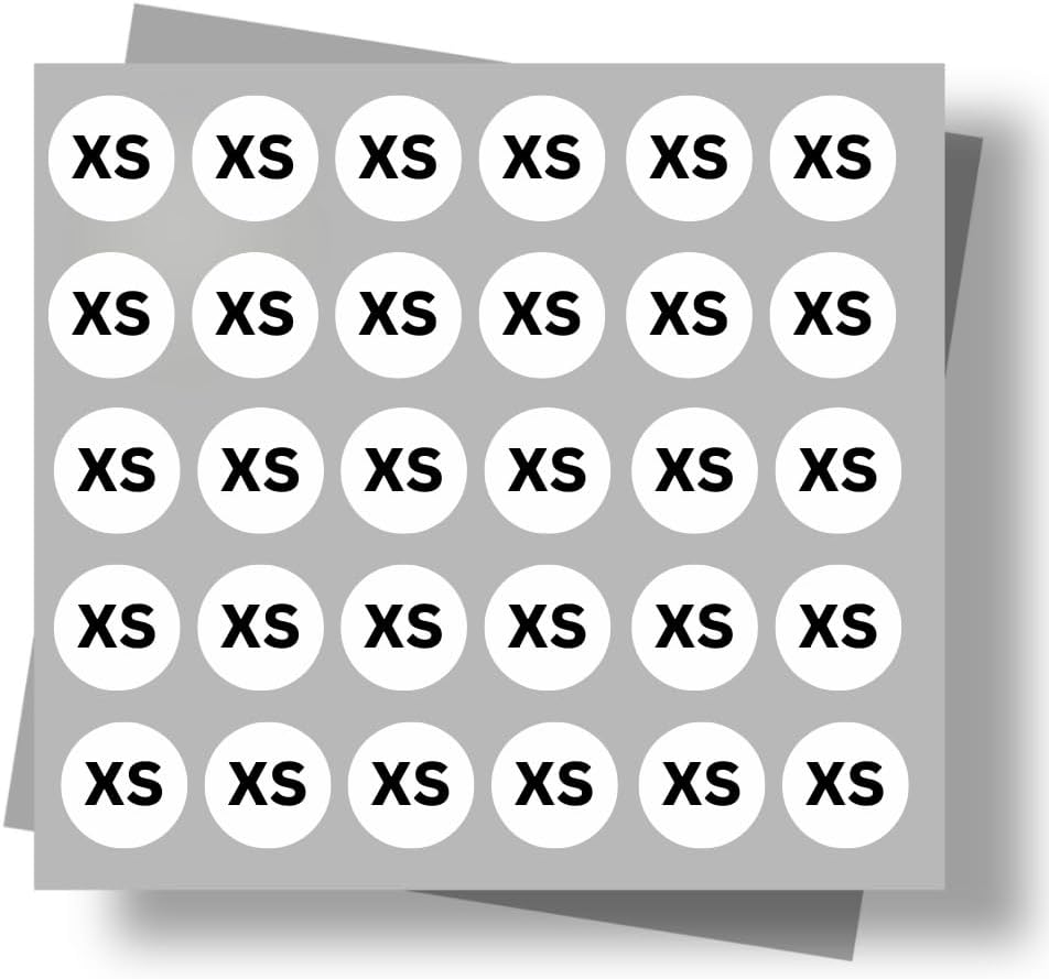 GenericLevel ONE - "XS" Clothing/Shoes 0.5'' inch Size Round Size Stickers for Apparels (1000 nos)