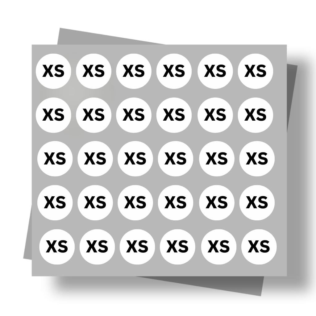 GenericLevel ONE - "XS" Clothing/Shoes 0.5'' inch Size Round Size Stickers for Apparels (1000 nos)