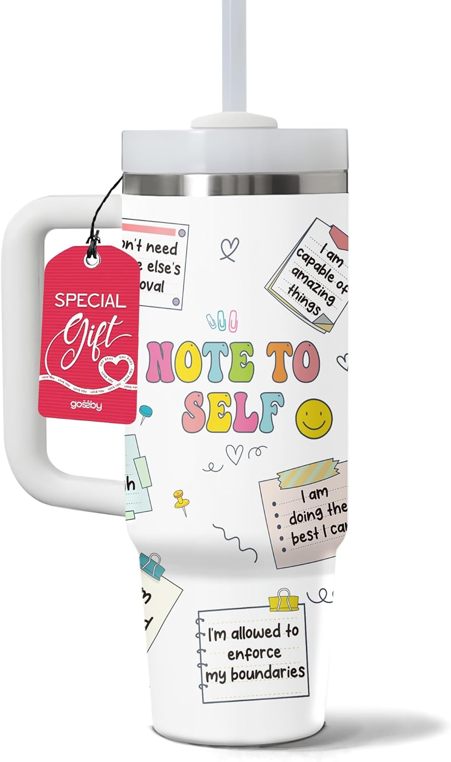 Gossby Bestie Gift for Women - 30oz TUMBLER - Best Friend Tumbler for Women - Christmas, Birthday, Friendship Gifts - Stainless Steel Insulated Travel Mug with Handle (Note to Self)