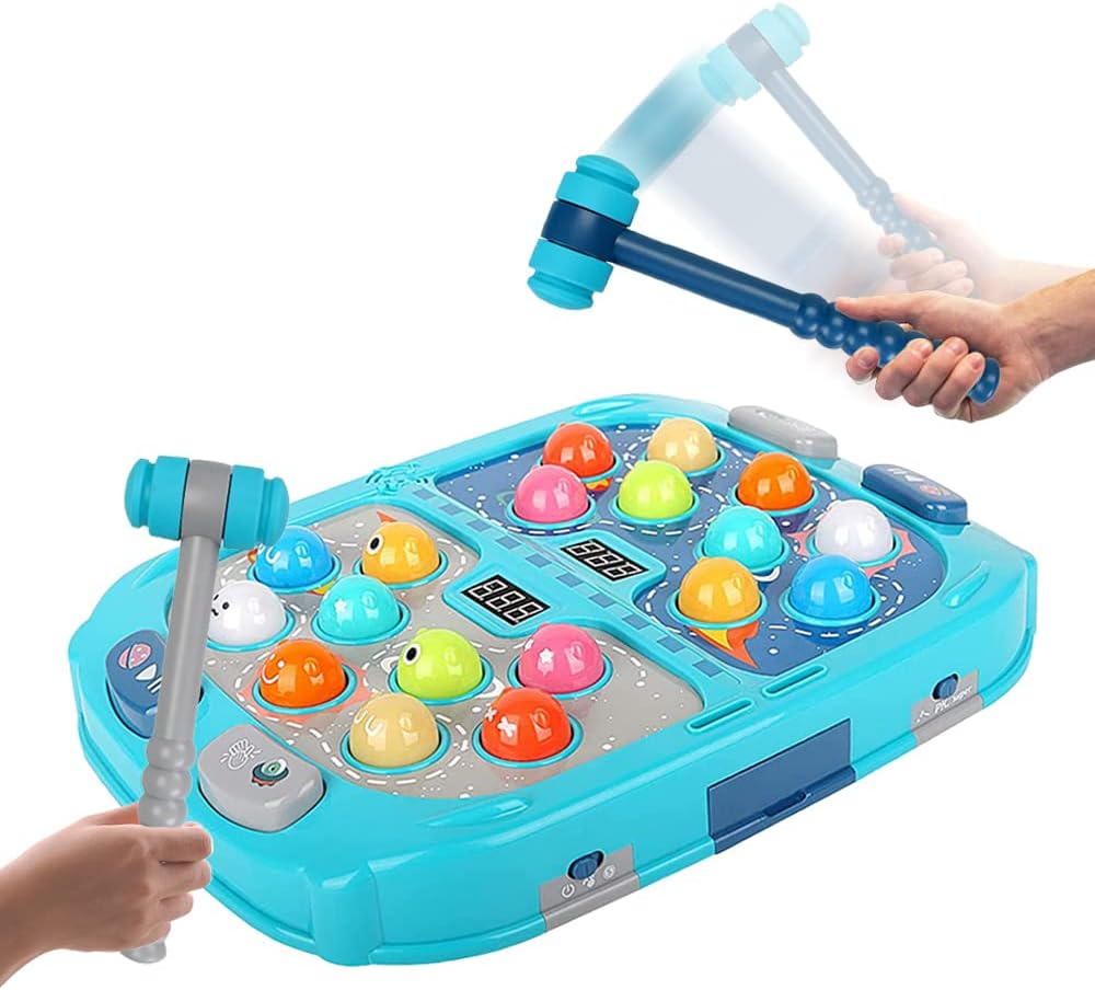Whack A Mole Game, Toys for 3+ Year Old Boys/Girls, Whack A Mole Game for Toddlers, Pounding Toy for 3 4 5 6 7 8+ Kids, Interactive Educational Toys with Sound and Light, PK Mode with 2 Hammers (1)