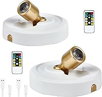 Vista 25 de Paquete de 2 focos LED para interiores, funciona con pilas, luces LED con control remoto, focos inalámbricos, luces de disco regulables
