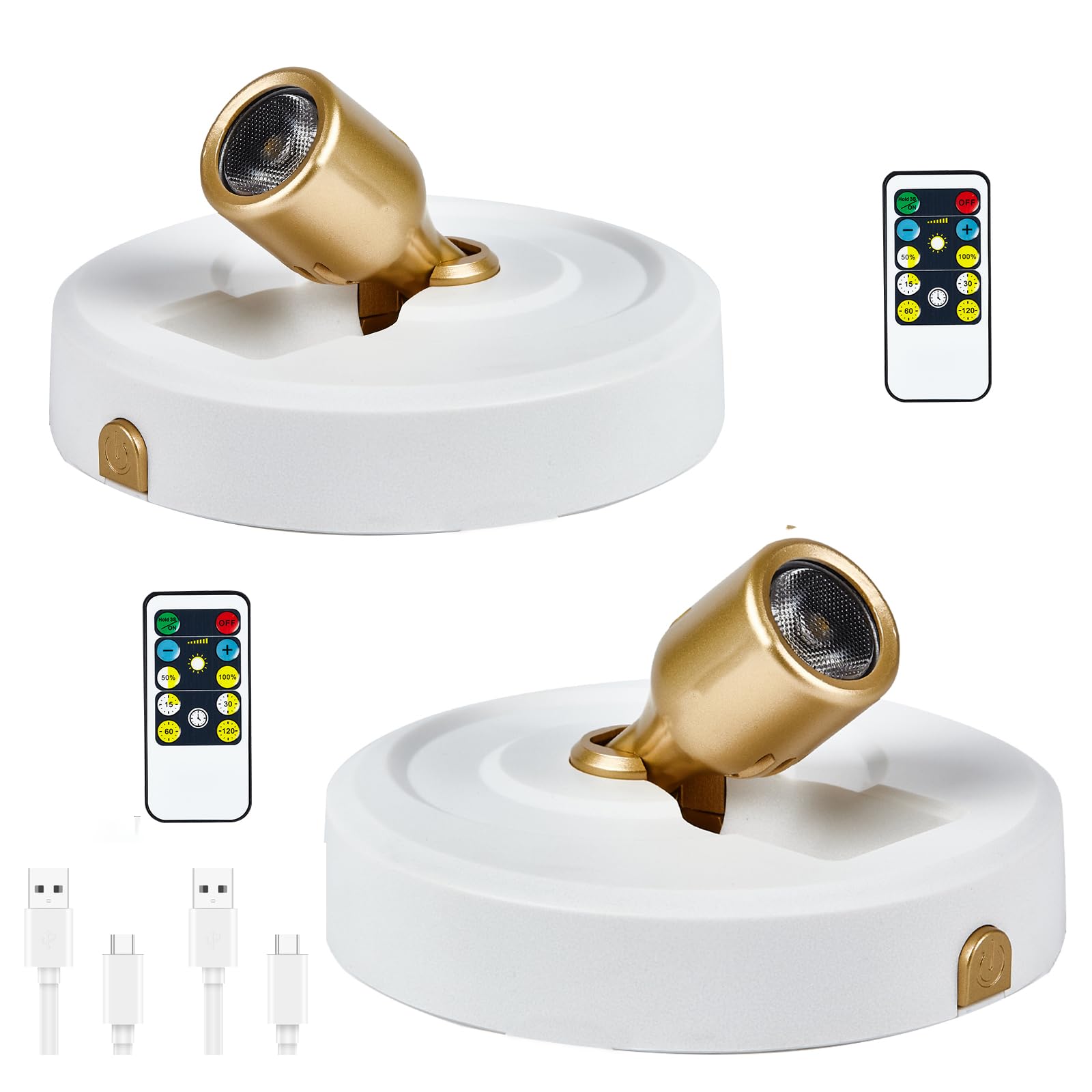 2-Pack Wireless LED Spotlight, Rechargeable Picture Lights, Uplighting Indoor, Painting Light with Remote Dimmable and Timer, Plant Spot Lights for Wall Art Display Dartboard Painting Artwork