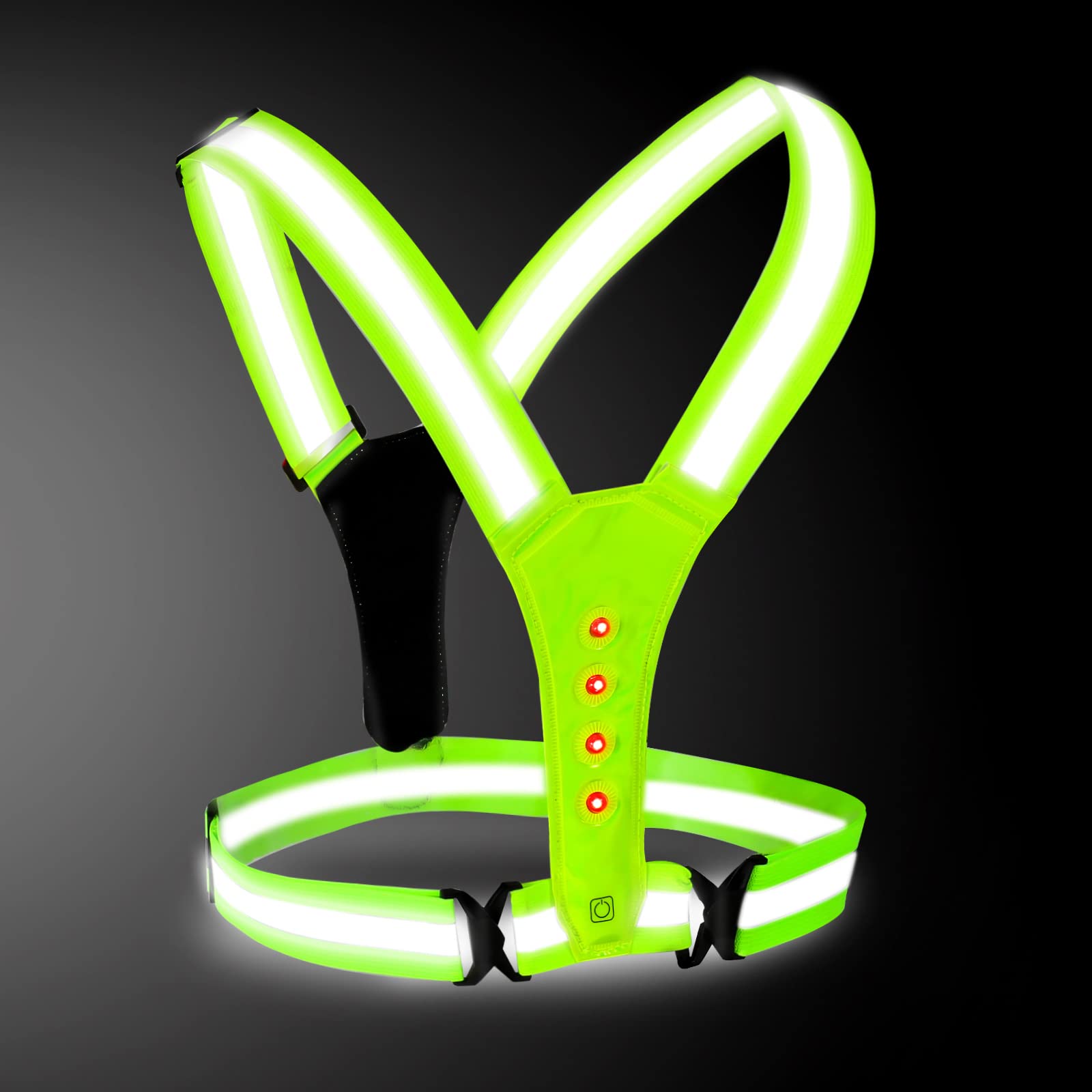 Voulliy Reflective Safety Vest,Running LED Lamp for Runners,High Visibility USB Rechargeable Light Up Vest Running Gear,Adjustable Reflective Band Run Light for Running Dog Walking Jogging Hiking