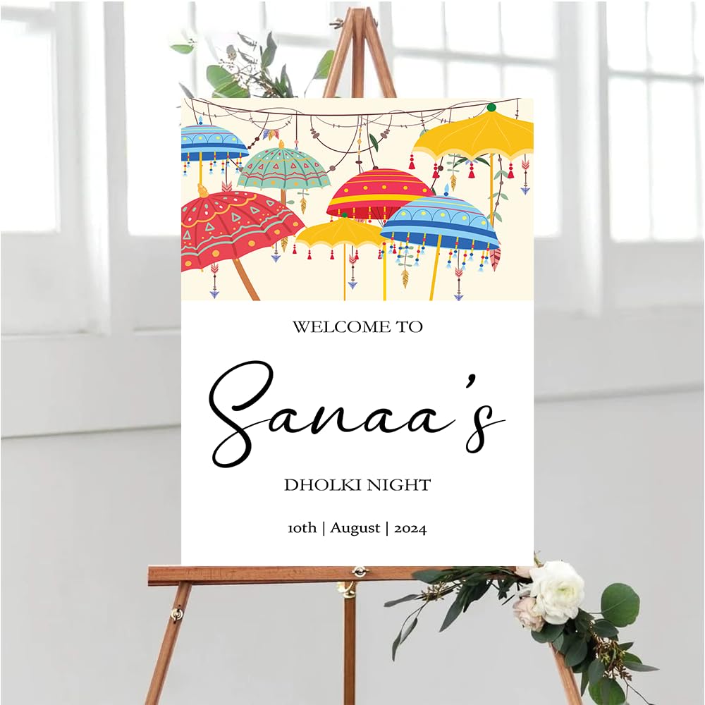 Personalized Dholki Welcome Sign, Custom Indian Traditional Mendhi Ceremony Sign, Indian Muslim Dholki Sign, Sangeet Decors, Indian Dholak Night Sign, Punjabi Dholki Sign #1