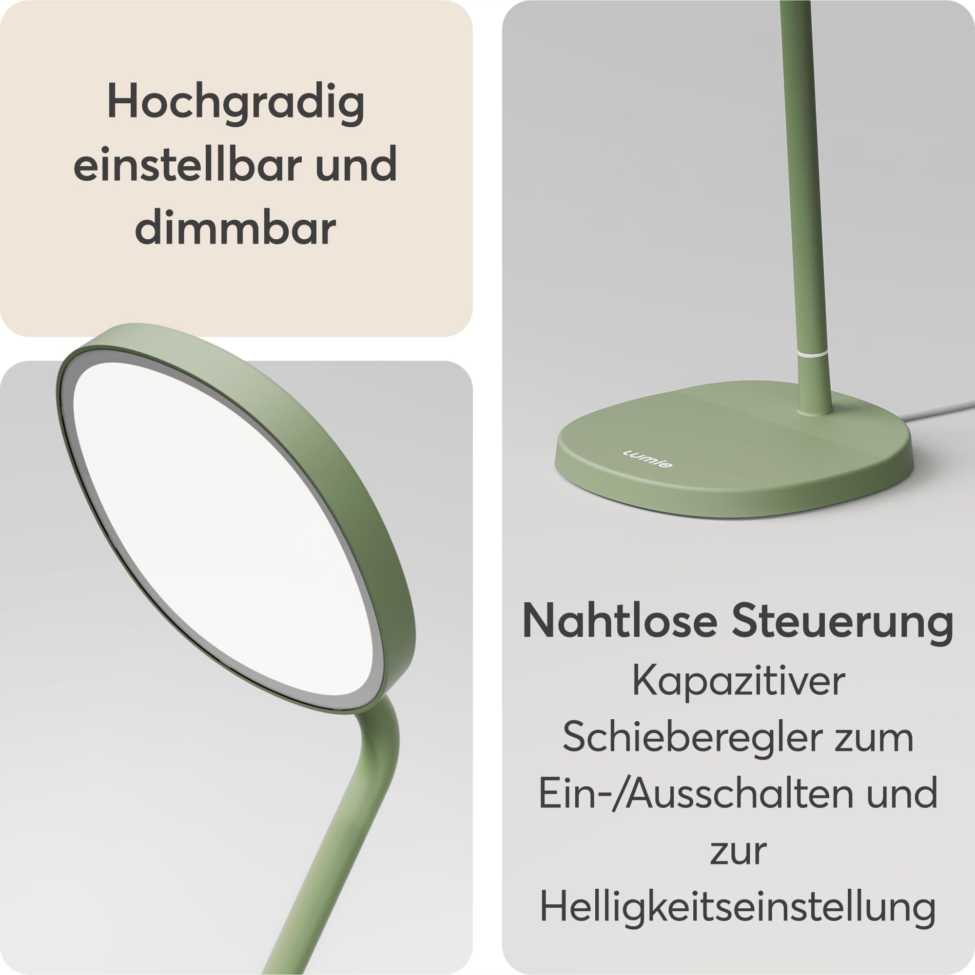 Lumie Task | Hoch verstellbare, helle LED-Lichttherapie-Schreibtischlampe gegen den Winterblues, kristallklare Beleuchtung, maximaler Sehkomfort, verbesserte Stimmung und Energie | Salbeigrün