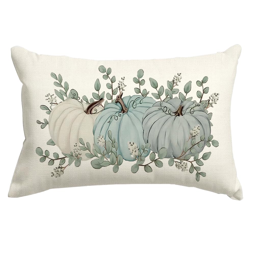 RABUSOFA Fall Decorations Lumbar Pillow Covers 12x20 inch,Aqua Autumn Pumpkin Pillows Decorative Throw Pillows,Thanksgiving Harvest Outdoor Pillow Cases Fall Decor Cushion Covers