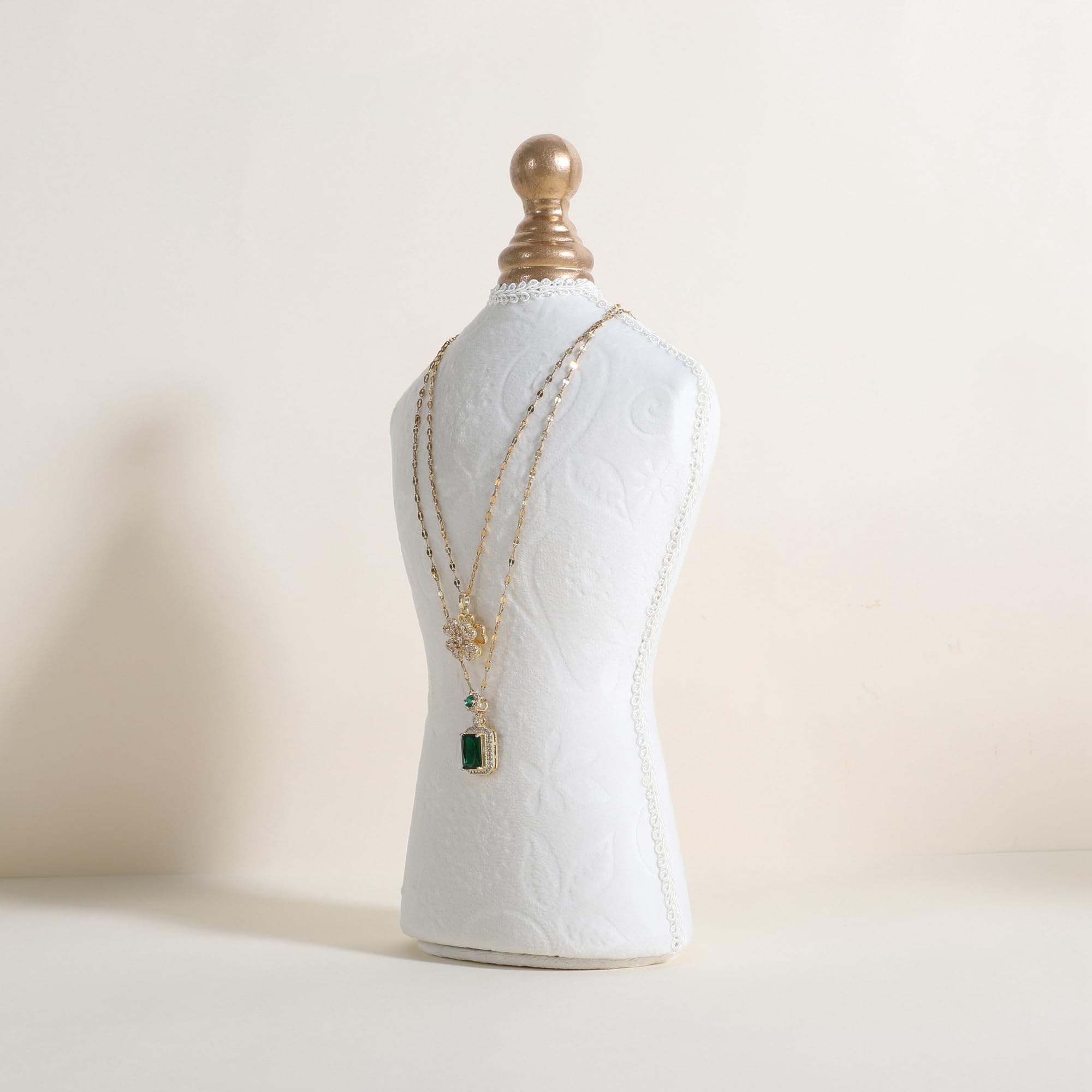 Gemeshou White Velvet Necklace Holder Display Stand, Jewelry Display For Selling, Mannequin Photography Props, Necklace Bust Jewelry Display For Countertop【-Medium】