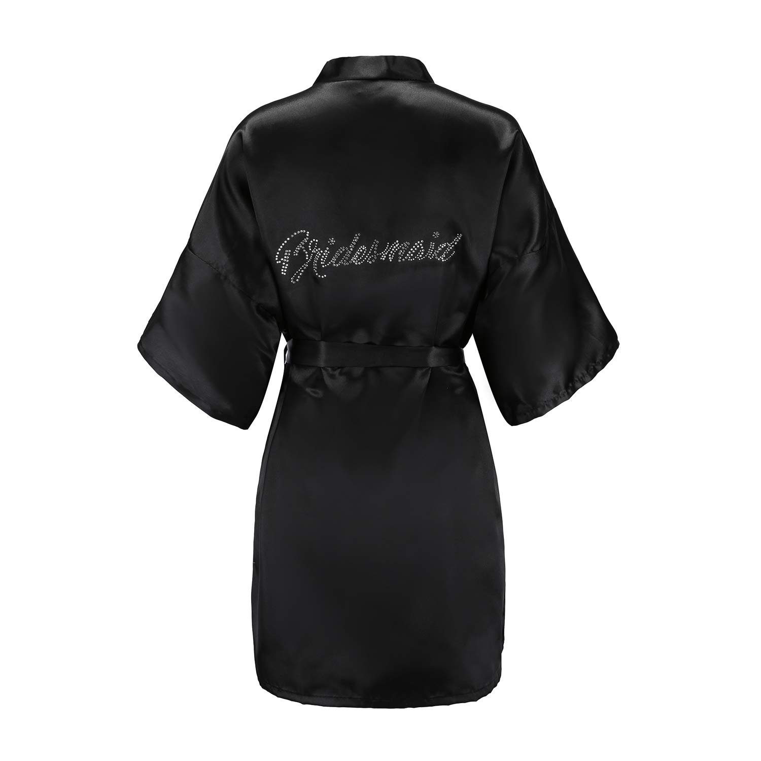 EPLAZA Women's One Size Silver Rhinestones Bride Bridesmaid Short Satin Robes for Wedding Party Getting Ready