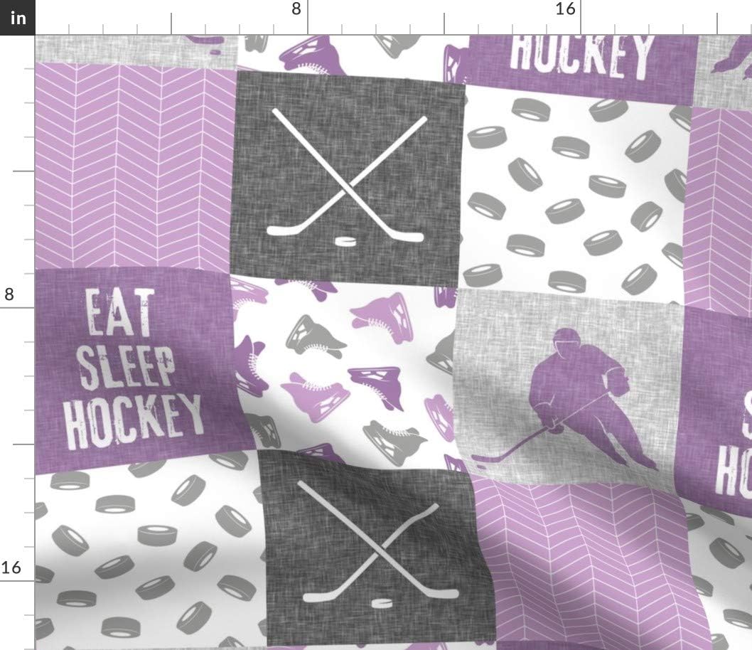 Spoonflower Fabric - Eat Sleep Hockey Ice Patchwork Nursery Wholecloth Cheater Quilt Top Printed on Petal Signature Cotton Fabric by The Yard - Sewing Quilting Apparel Crafts Decor