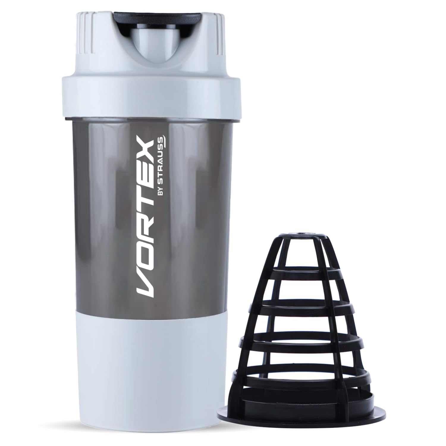 STRAUSS Vortex Shaker Bottle with Two Storage Compartments | 100% BPA- Free Sipper Bottle | Leakproof Shaker For Protein Shake | Ideal For Pre Workout and BCAAs| 500ml, (White) (B0C23QRLSH) Amazon Price History, Amazon Price Tracker