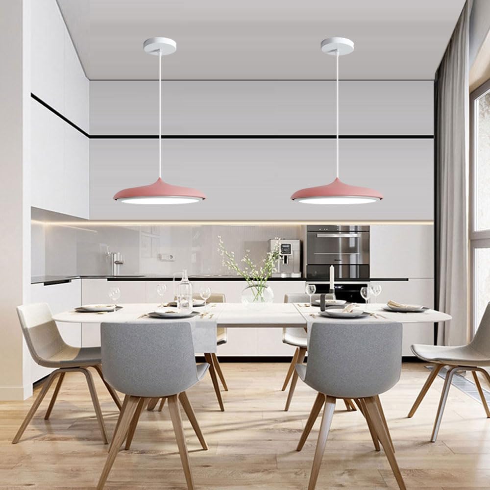 Lampada a Sospensione in Ferro Rosa con Sorgente Luminosa a LED.