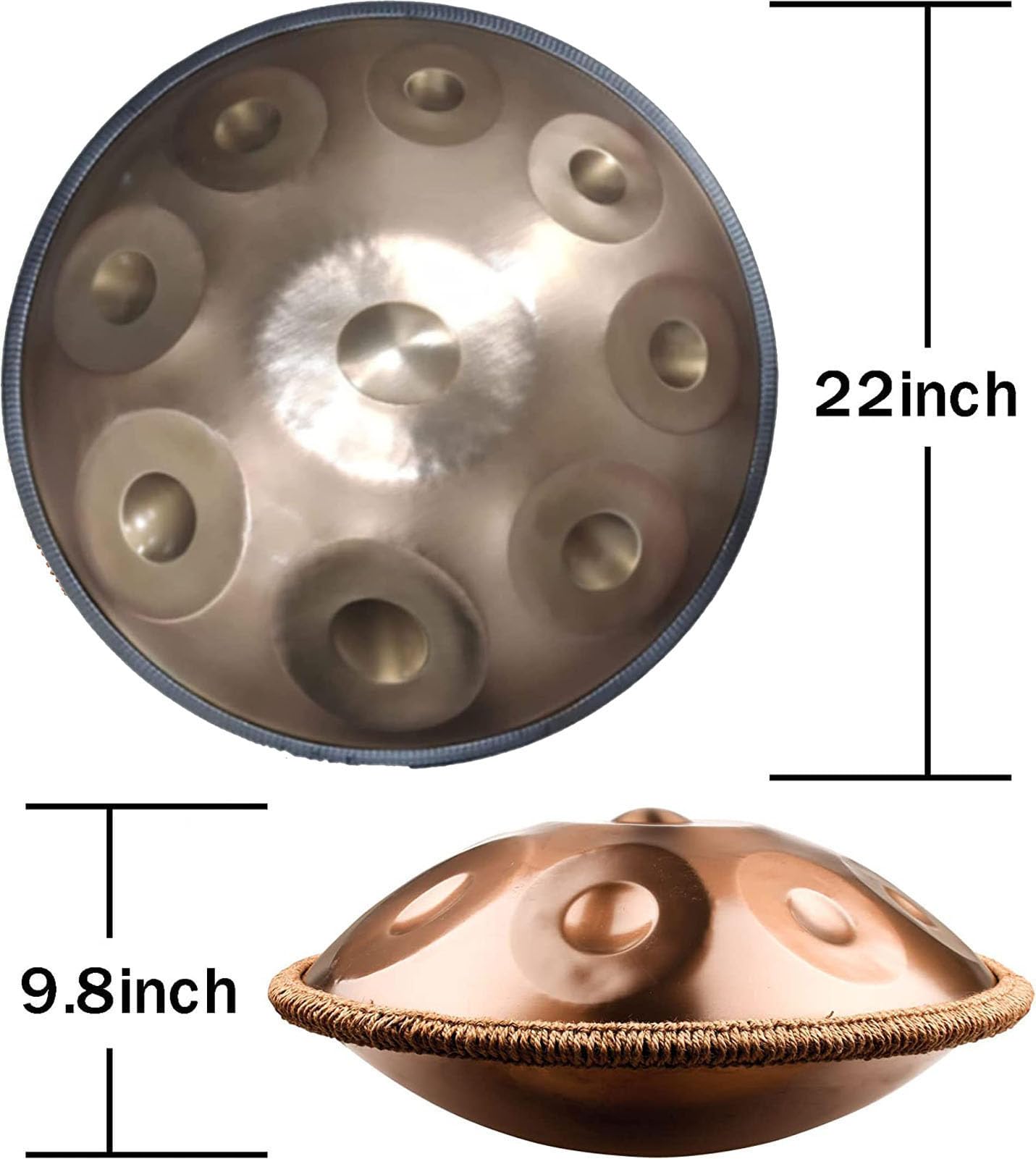 Tambour à Main 432hz 9 Notes, 22 Pouces en Ré Mineur, Tambour à Main en Acier, Percussion, avec Maillets De Tambour, Support De Tambour, Sac De Transport