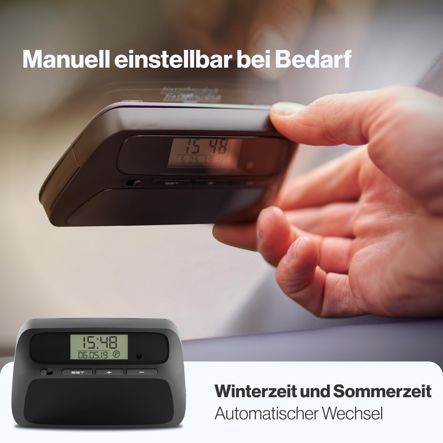 Parkwächter V0 Digitale Parkscheibe mit 2 Scheibenadapter, entspricht der Straßenverkehrsordung, elektronische Parkuhr für das Auto in blau 111 x 72 x 25 mm