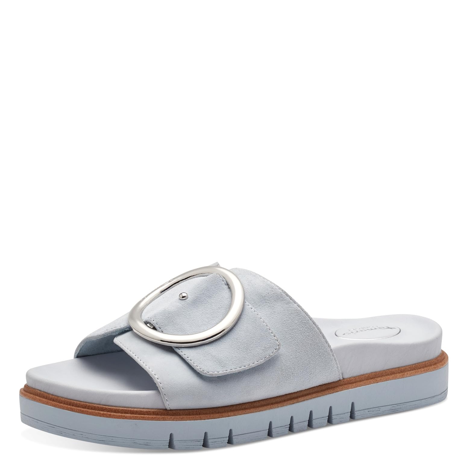 Tamaris Damen Wide Fit Pantoletten flach mit Klettverschluss und Schnalle