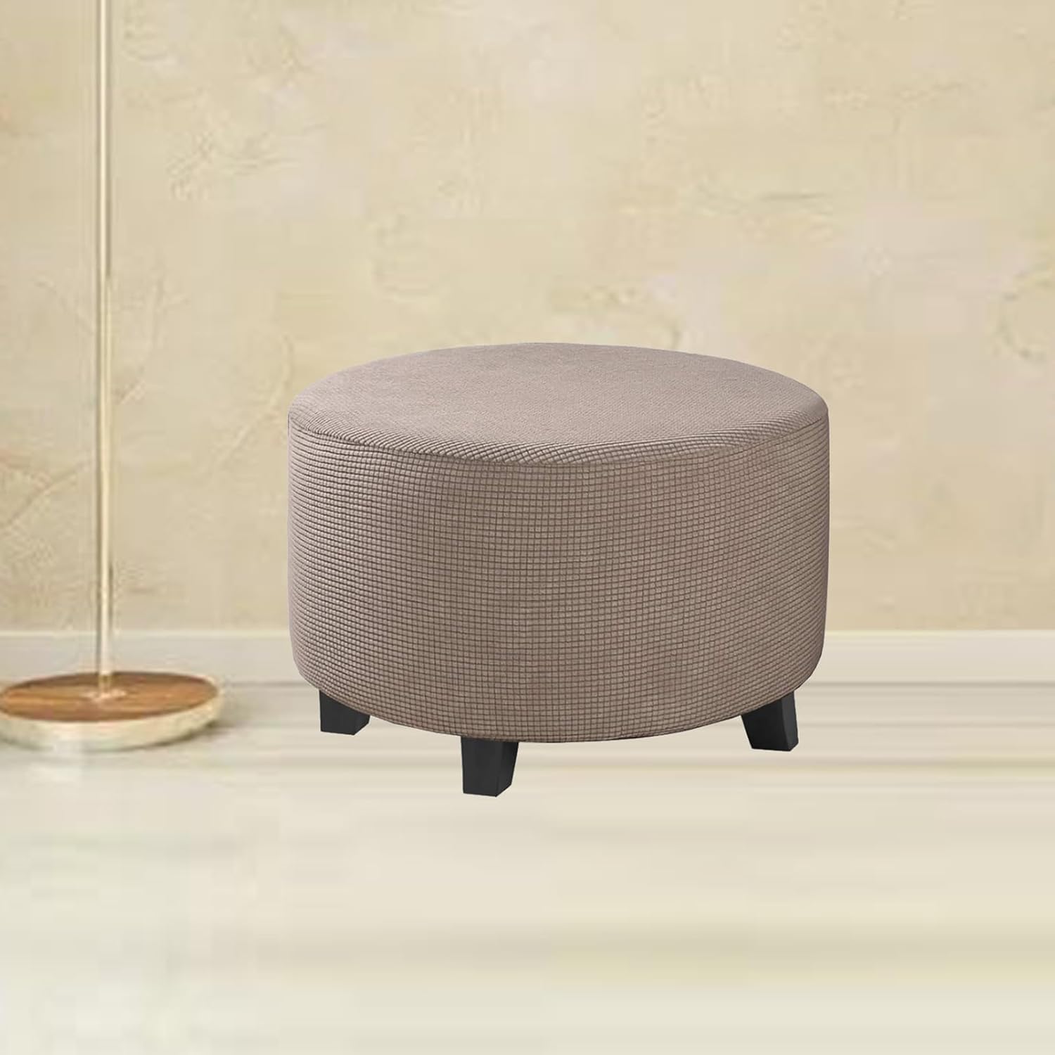Round Footstool Cover, Ottoman Cover, Stretch Ottoman Slipcover Round, Washable Foot Stool Furniture Protectors, Round Ottoman Slipcover (Taupe,Large)
