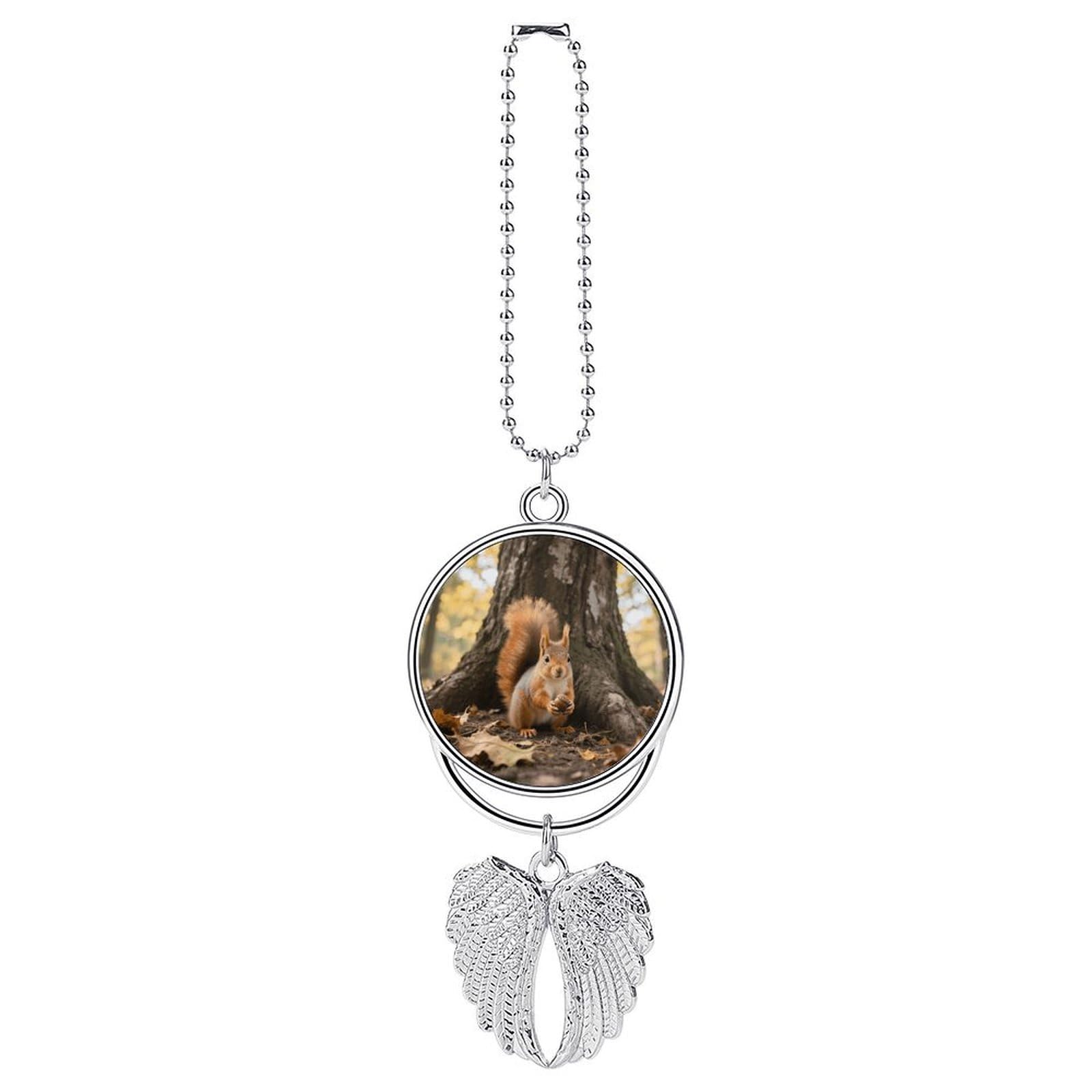 Squirrel Car Charm, Alloy Rear View Mirror Pendant, Bling Funny Car Hanging Ornament Gift for Women Men, Car Pendant Lucky Auto Interior Decoration Accessories Silver-Style