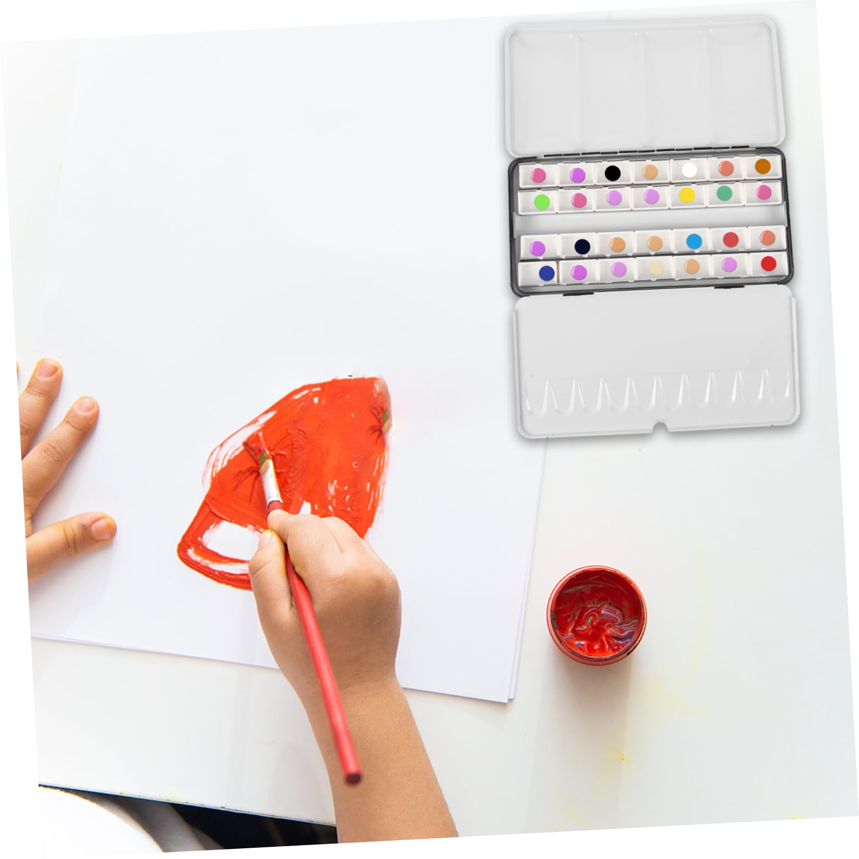Boîte à Aquarelle Propre Compartiments en Fer Noir Vide Grosse Capacité Portable et Légère, Coffret Peinture pour Godets, pour Artistes en Déplacement