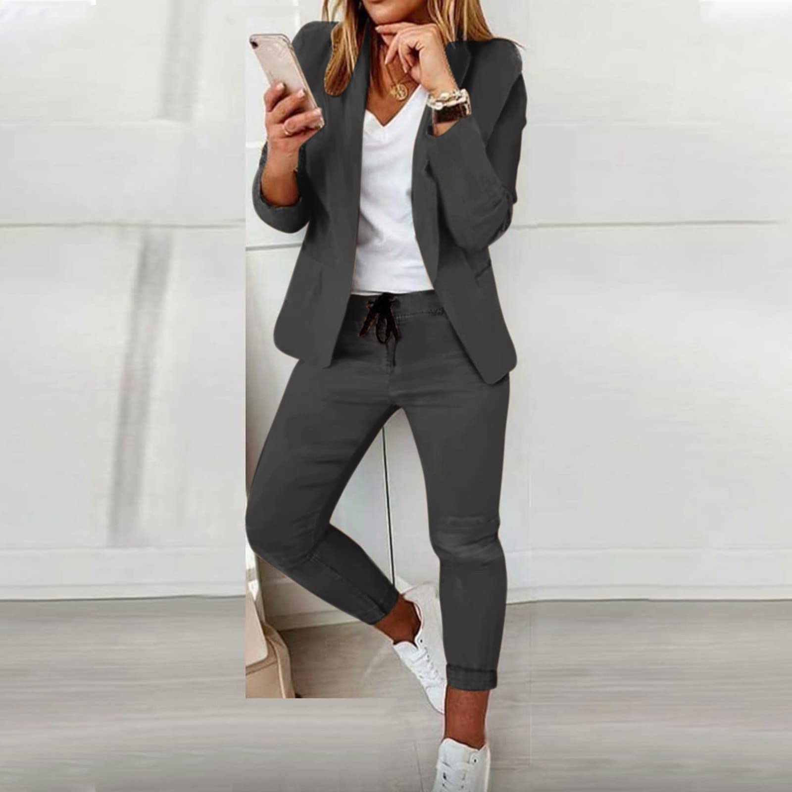 Generisch 2025 Conjunto de traje de dos piezas para mujer, chaqueta de manga larga para oficina, traje de pantalón, chaqueta ajustada, traje de pantalón, traje de pantalón para bodas y damas