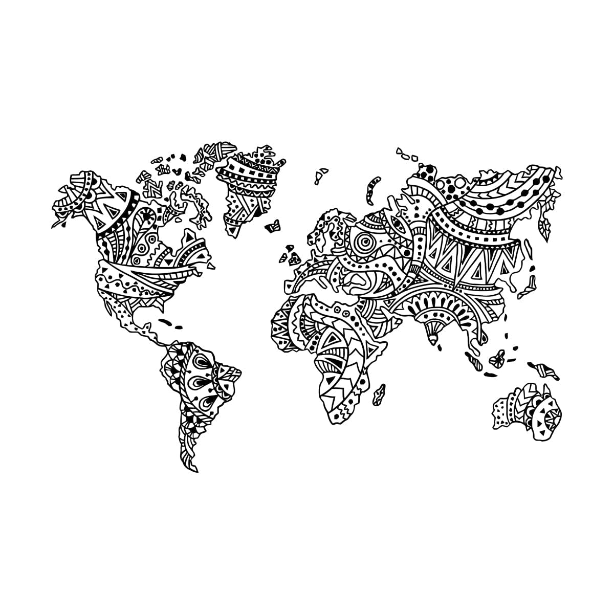Mandala World Map Wall Decal Home Bedroom Living Room Decor Outline World Map Sticker Removable Adhesive Wall Small - 42x64cm