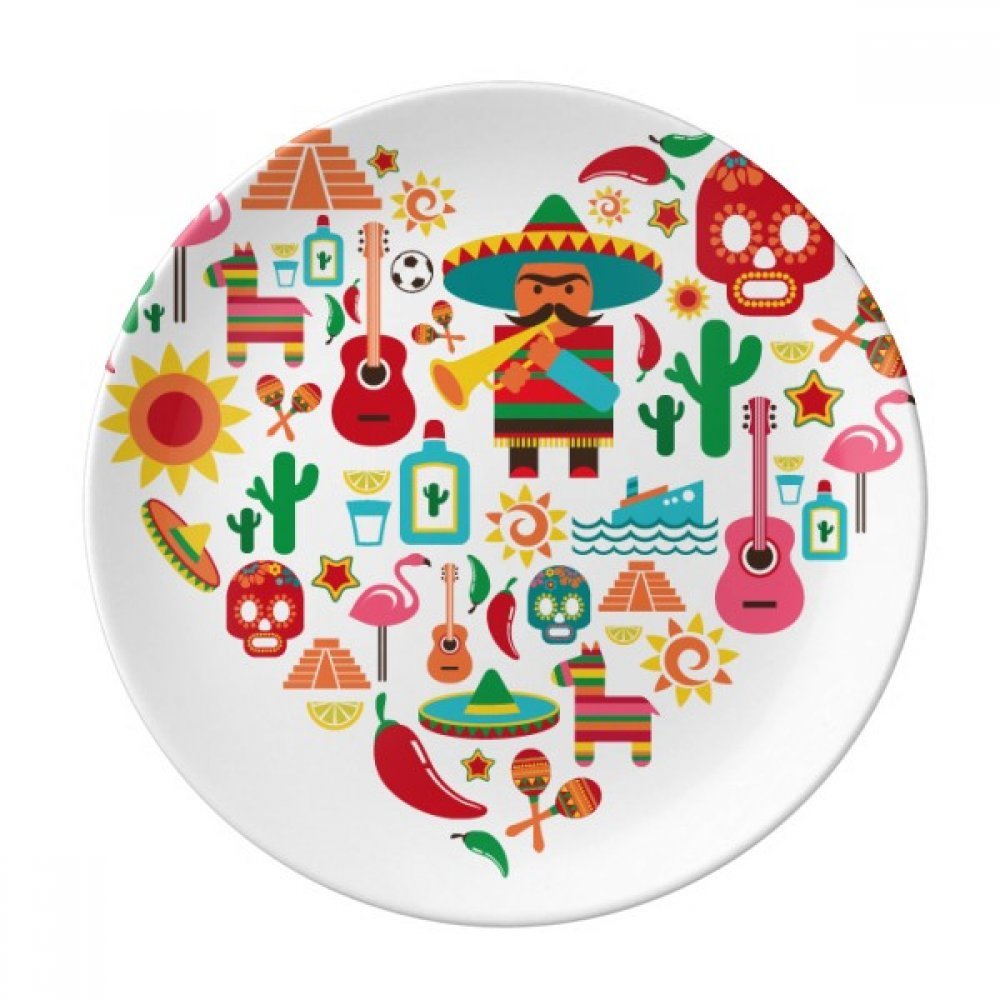 Assiette en porcelaine tête de mort mexicaine et flamant rose 20cm Sombrero