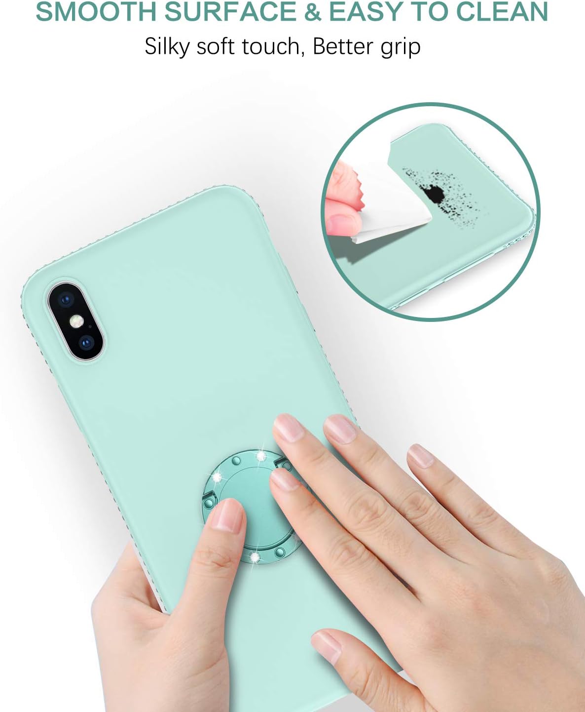 BENTOBEN iPhone XS Case, iPhone X Phone Case, Slim Silicone | 360° Ring Holder Kickstand Soft Rubber Hybrid Hard Protection Shockproof Bumper Non-Slip Cute Girls Women iPhone XS/X/10 Cover, Mint Green