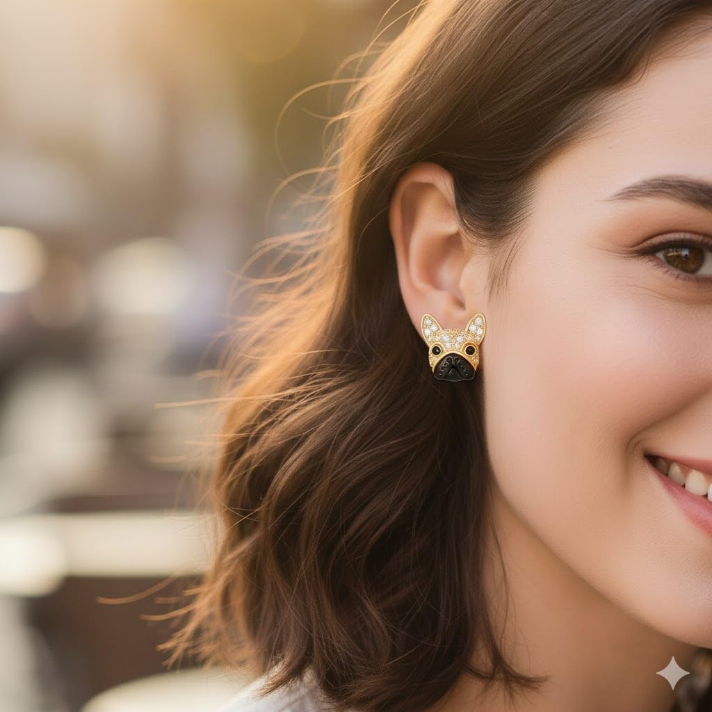 Dog Lovers' Earrings, Different Dog Breed Stud Earrings with Crystals, Rose Gold and Silver Tone - Party, Birthday, or Christmas Gift