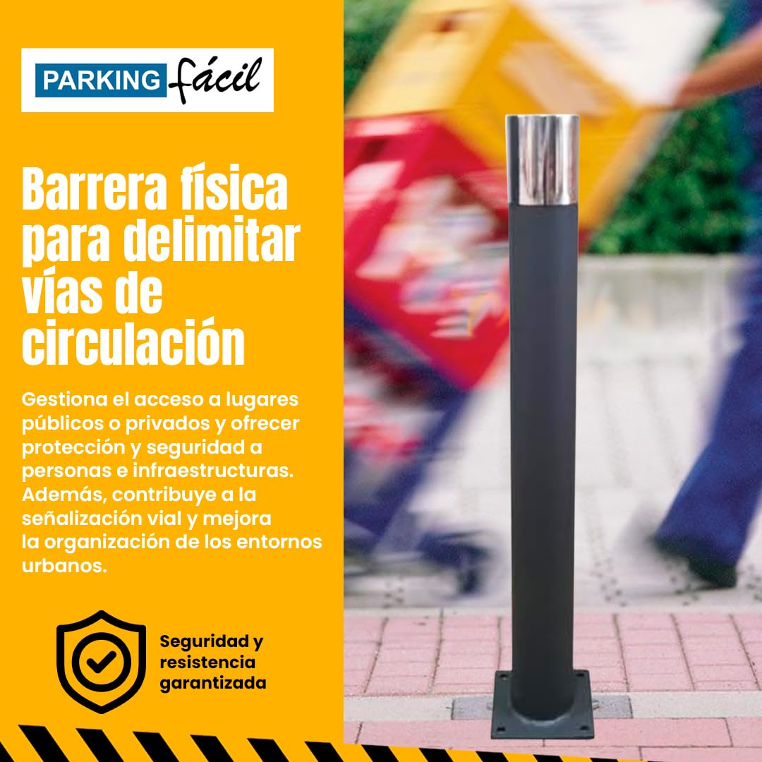 Pilona Ronda Ø 90 mm | Acabado Oxirón y Embellecedor Superior en Acero Inoxidable | Pilona Urbana de Seguridad para Delimitación y Control de Accesos | Altura 1000 mm | Base Atornillable