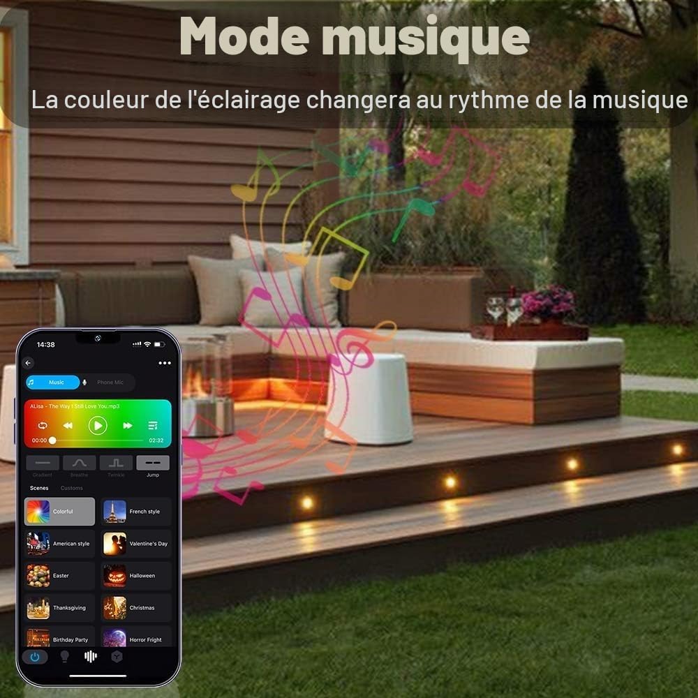 Lampe au Sol Spot Encastrable+Wifi contrôleur-Lumière RGBW (RGB+Blanc Chaud) étanche IP67 Ø31mm-éclairage pour terrasse, patio, chemin, mur, jardin, décoration, intérieur et extérieur