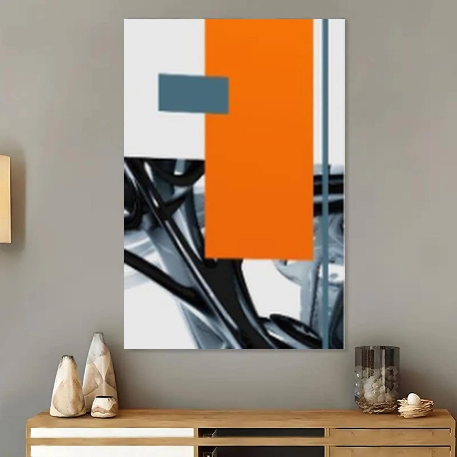 TZKBDMA Canvas Prints - Nordic Horse Art In Orange & Black Abstract Wall Decor With Geometric Shapes, Minimalist For Living Room(21x30cm/Without frame)