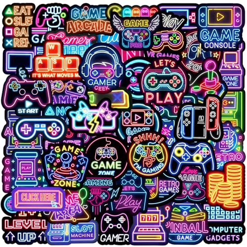 50pcs Neon Video Game Waterproof Stickers - Gamer Decor & Party Favors Gifts for...