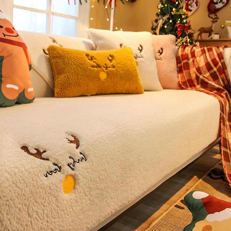 Chenille Fabric Furniture Protector Sofa Cover 1 2 3 Seater,Non-Slip Sofa Slipcovers for Corner L Shape Sofa Cushion Covers Furniture Protector (90X180CM,Beige)