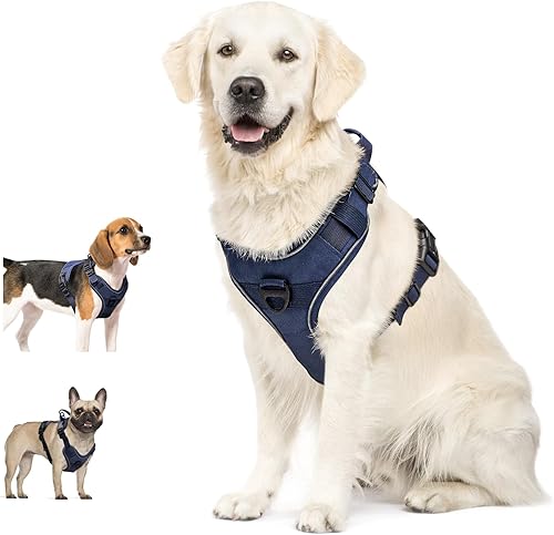 NHOWIN Dog Harness, No Pull Pet Harness No-Choke with 2 Metal Rings 3 Buckles Reflective Adjustable Soft Padded Pet Vest with Easy Control Handle