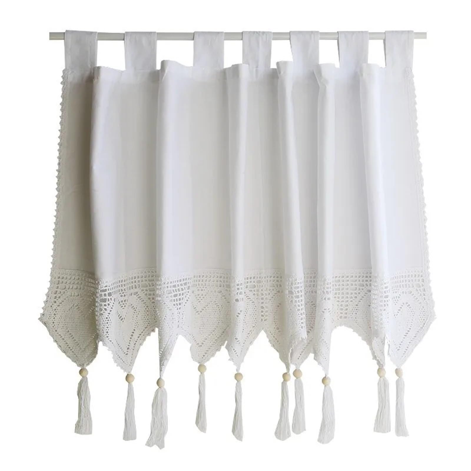 YGSGJSP Cabinet Curtains Rustic Short Kitchen Curtain Handmade Hollow Flower Crochet Lace Tassel Half Window Valance Cabinet Cover Door Curtains for Kitchen(W150 xH60cm)