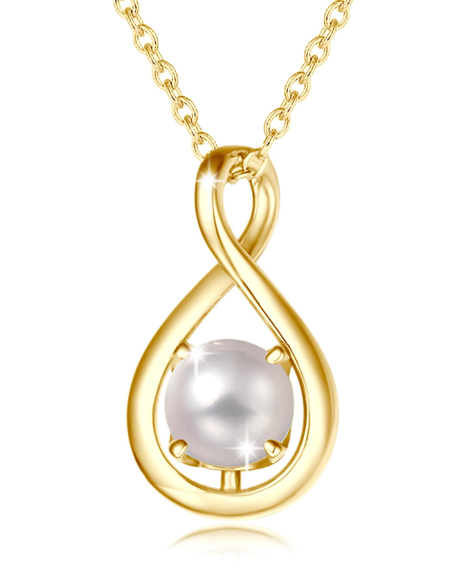 FANCIME Infinity Anhänger Halskette für Damen mit Weiß imitierte Perle