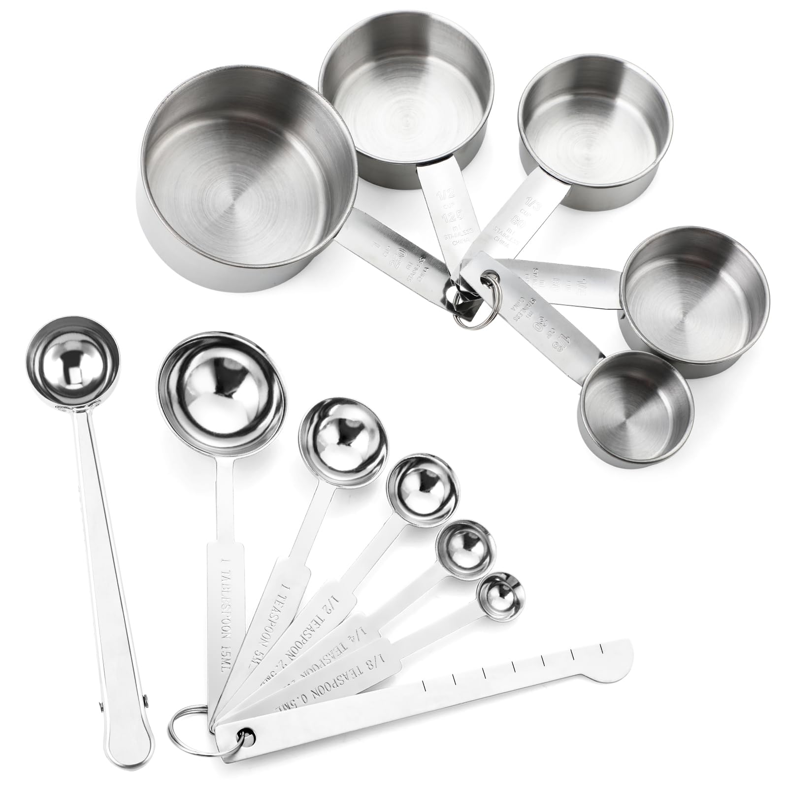 12 Pièces Cuillères & Tasses à Mesurer Inox - Doseur Cuisine Précision - Sec & Liquide - Avec Règle