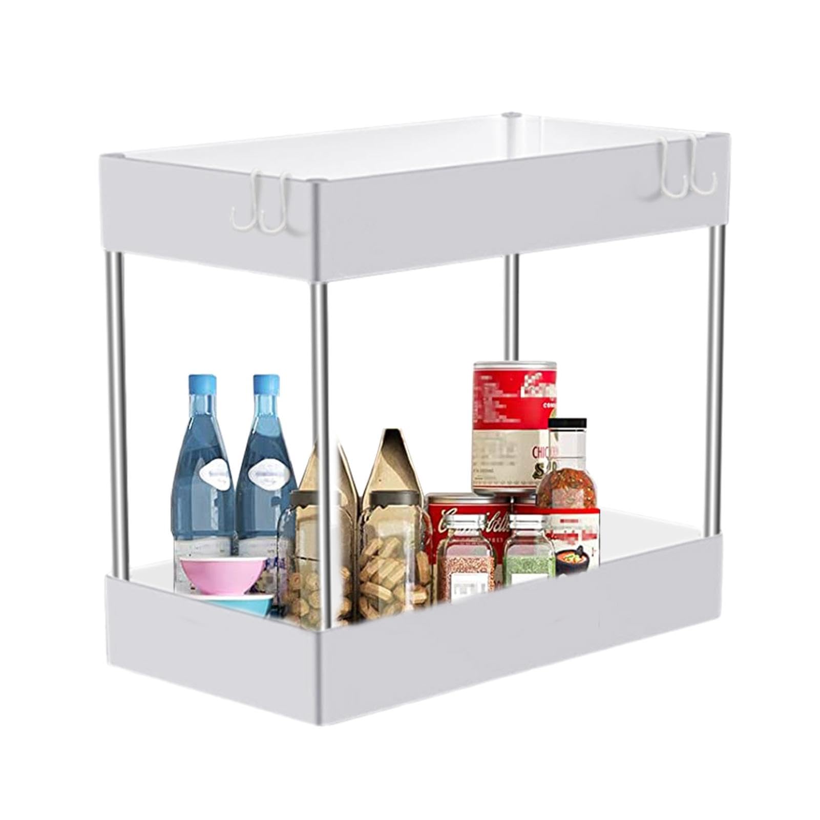 Organizer A Due Ripiani Per Sotto Lavello, In Acciaio Carbonio, Scorrevole, 36.5x27.5x33.5 Cm - Per Cucina, Bagno E Armadio