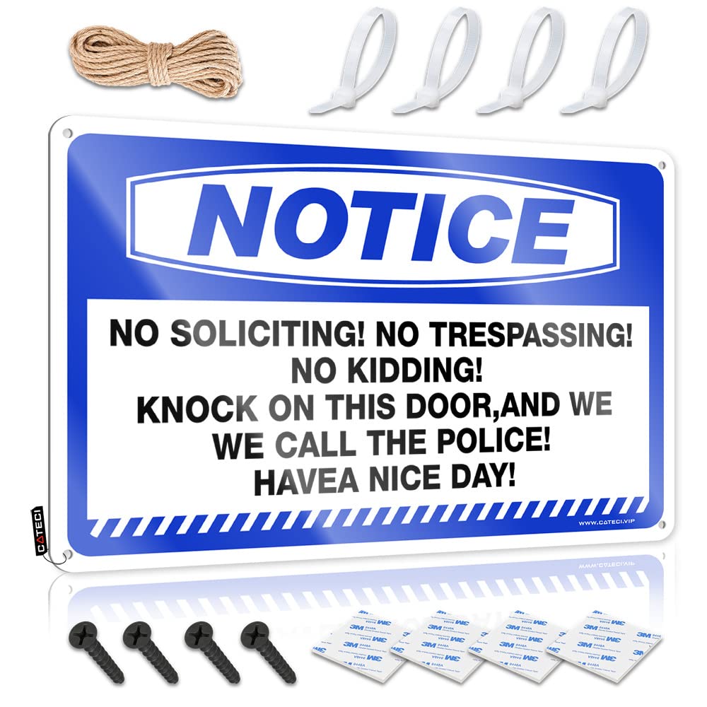 Man Cave Sign Metal Sign Notice No Soliciting! No Trespassing! No Kidding! Tin Sign Desk Signs For Office Funny Funny Tin Metal Signs(20X30CM)